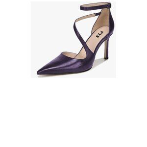FYS Dark Purple Sexy Cross Strap Stiletto High Heel Ankle Strap Pumps Pointed To